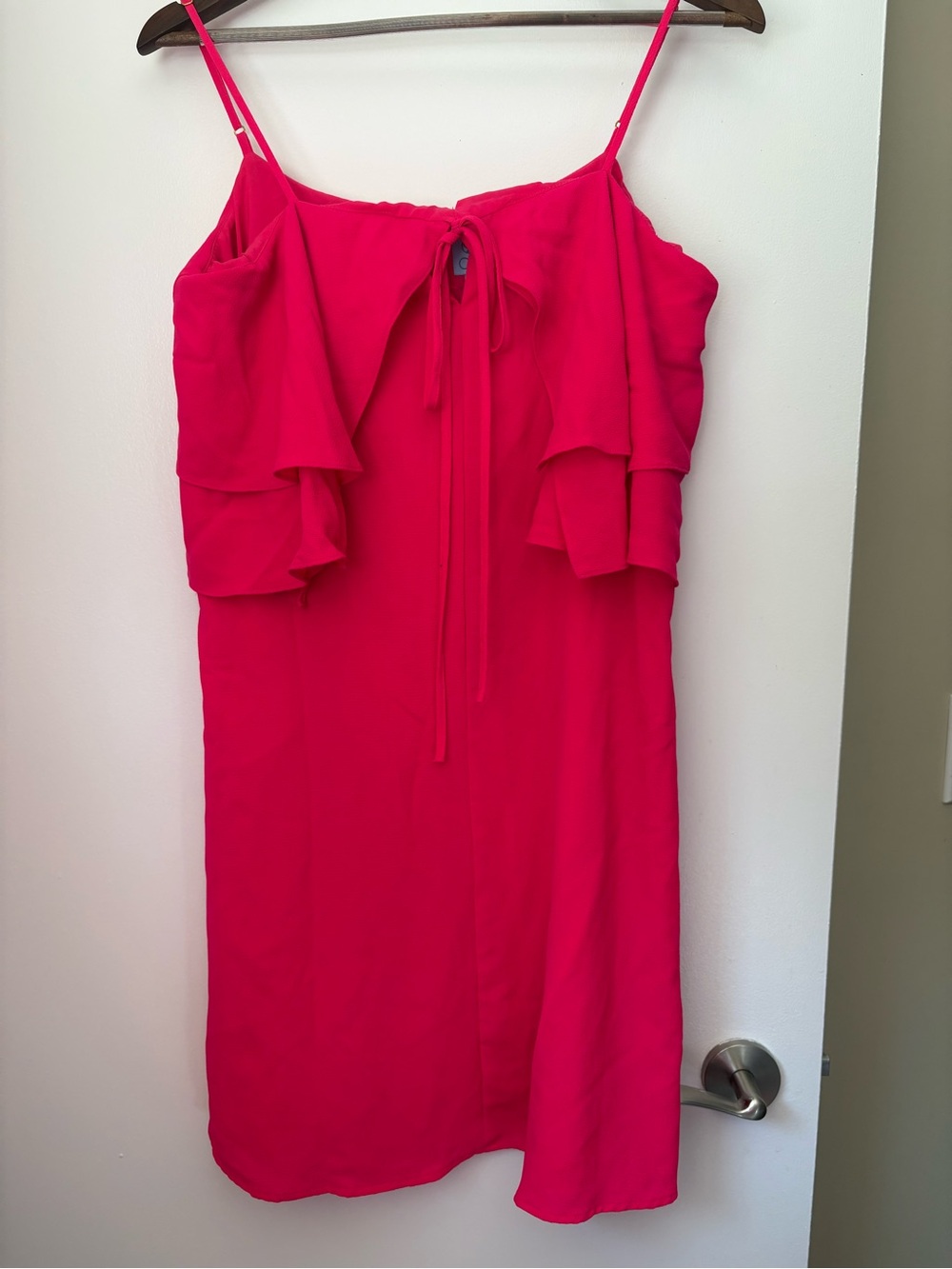 Women's Pink Ruffle Tie-Front Spaghetti Strap Mini Dress